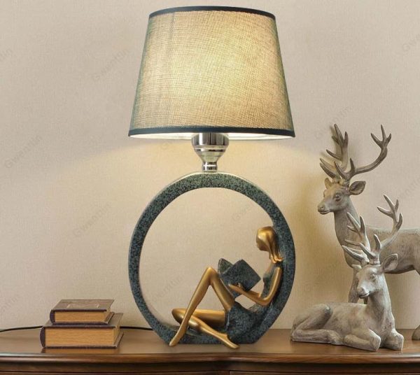 Art Deco Modern Table Lamp Boy Playing Guitar and Girle Reading The Book Online