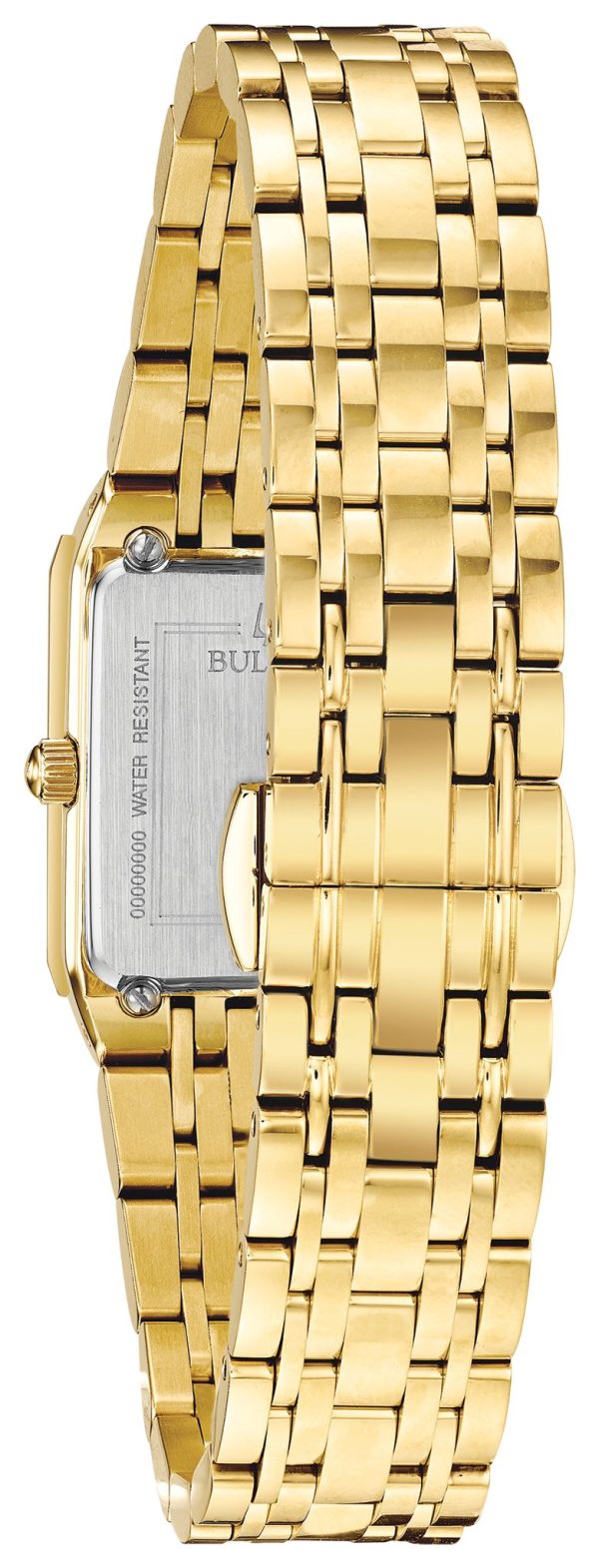 Bulova Quadra Gold Dial Diamond Rectangular Steel Watch on Sale