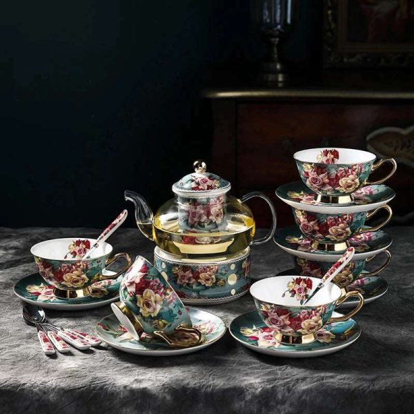 British Style Coffee and Tea Luxury Porcelain 24 karat Gold Plated Set For Sale