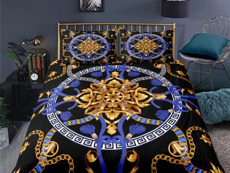 Luxury Duvet 3pc Set With Gold Blue and Black Colors Fashion