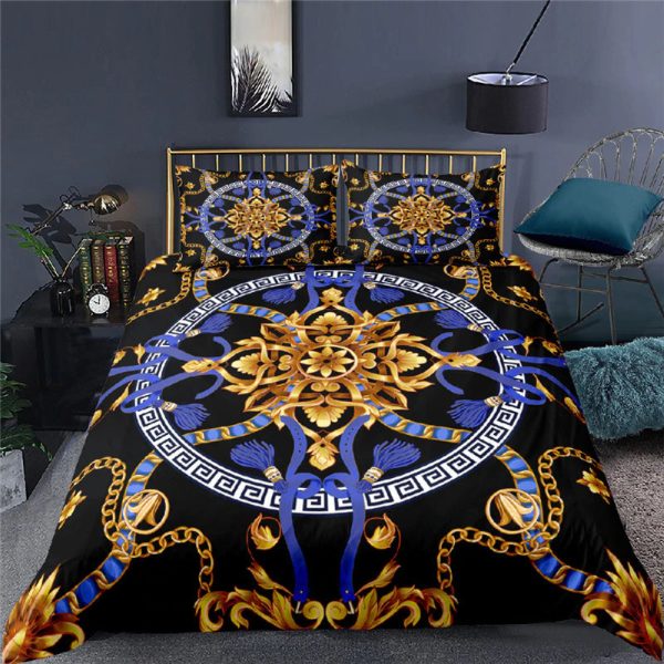 Luxury Duvet 3pc Set With Gold Blue and Black Colors Fashion