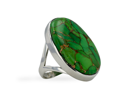 silver green stone deco ring Online