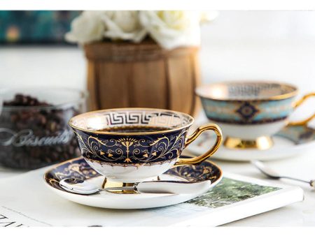 Luxury Porcelain Coffee or Tea Cup Gold Plated Versace Style with Saucer and Spoon Hot on Sale