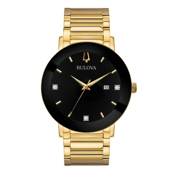 Bulova Futuro Men Gold Diamond Black Dial Modern Watch Online Hot Sale