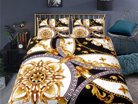 Versace Style Luxury Duvet 3pc Set With Gold White and Black Colors on Sale